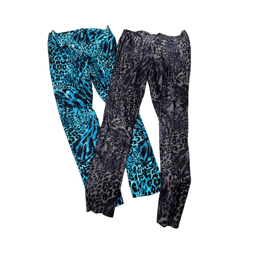 Calzedonia m duo of animal print legging turquoise black gray black slippery euc